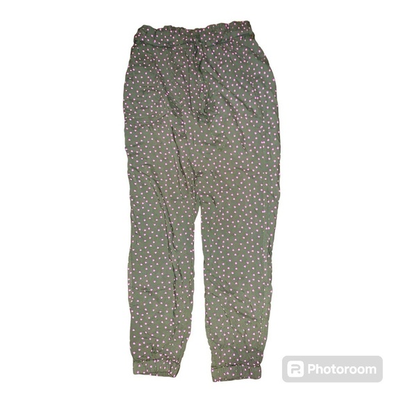 BODEN girls size 16y XL drawstring lose fit jogger pants green pink hearts belt - Picture 1 of 10